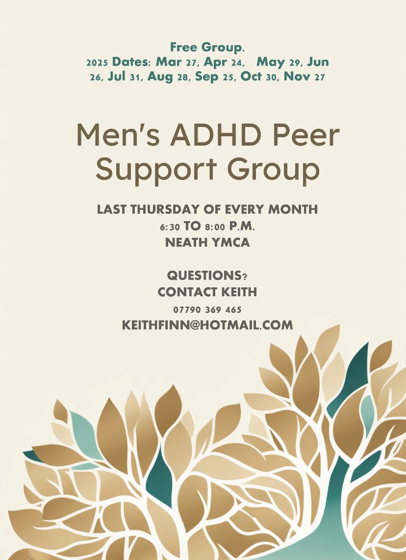 THIS WEEK! ⬇️ 

Men’s ADHD Peer Support Group 🤝 

Last Thursday of every month at the YMCA.

For more information please contact Keith directly 😄 ✉️ 

#YMCA