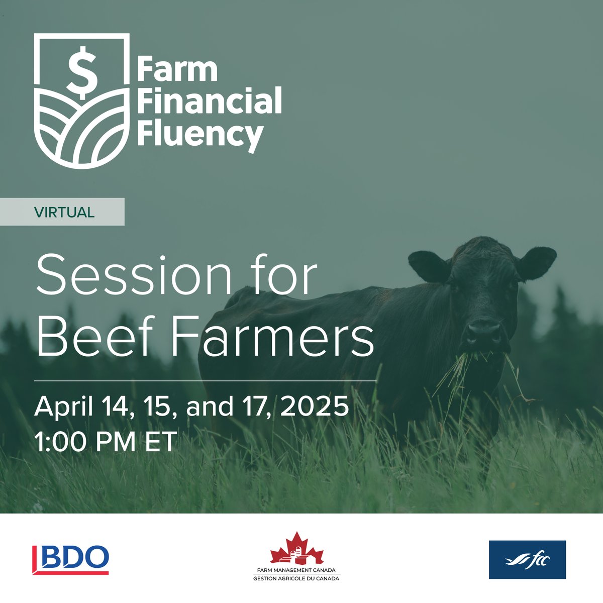 Attention Beef Farmers!

Want a better understanding of your farm's financial situation?

Join us online for our Farm Financial Fluency series on Monday, April 14, Tuesday, April 15, and Thursday, April 17!

We will cover:
• Why financial reporting is important and to whom
•