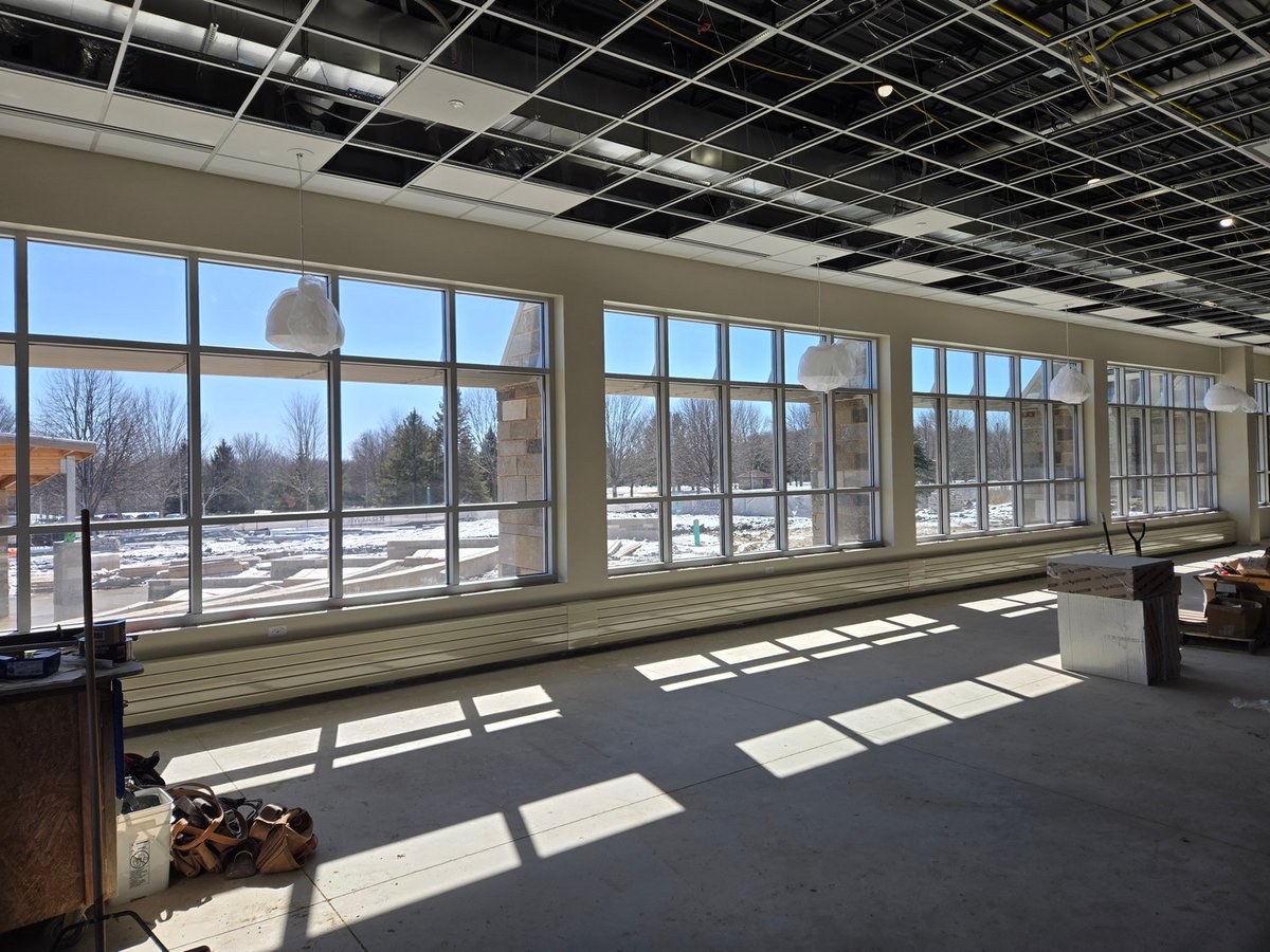 📚☀️ We can’t wait to read books here! The Sun Prairie Library expansion is coming to life, with beautiful natural light filling the space—perfect for getting lost in a good story. 
#LibraryDesign #SunPrairie #FEHDesign