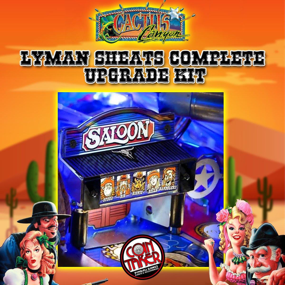 CoinTaker's tweet image. Give your Cactus Canyon the highest levels of rootin' and tootin' imaginable, with the Cactus Canyon Lyman Sheats Complete Upgrade Kit! 🌵
Check out our website and put your deposit down at cointaker.com/products/cc-ly… for this essential expansion to this classic title!