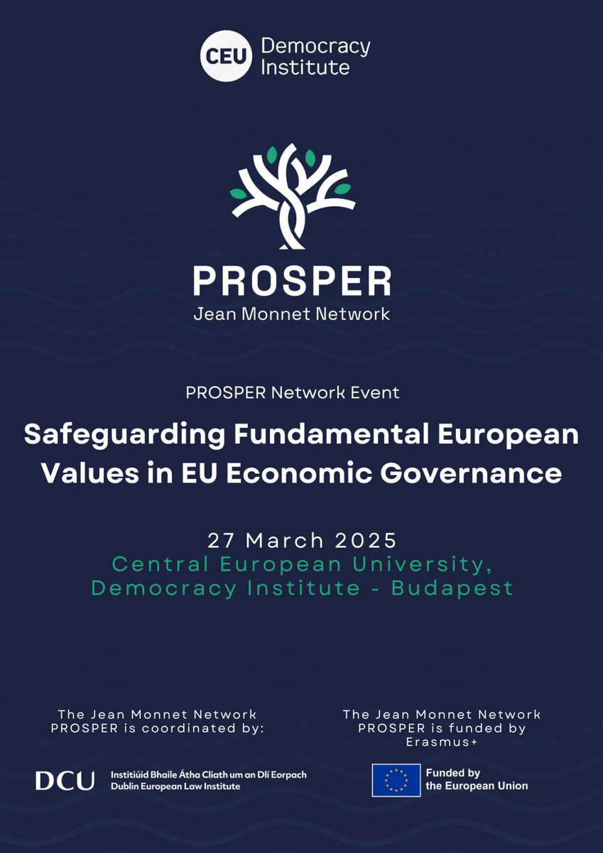 Niels Kirst (@nielskirst) on Twitter photo Is the EU losing its grip on the rule of law? Can economic governance survive growing fragmentation?
We're discussing this and more as the Jean Monnet Network PROSPER kick off this Thursday, March 27 in Budapest (or online) at <a href="/ceu/">Central European University</a>.
Join us: lnkd.in/gtcgXKyf Is the EU losing its grip on the rule of law? Can economic governance survive growing fragmentation?
We're discussing this and more as the Jean Monnet Network PROSPER kick off this Thursday, March 27 in Budapest (or online) at <a href="/ceu/">Central European University</a>.
Join us: lnkd.in/gtcgXKyf