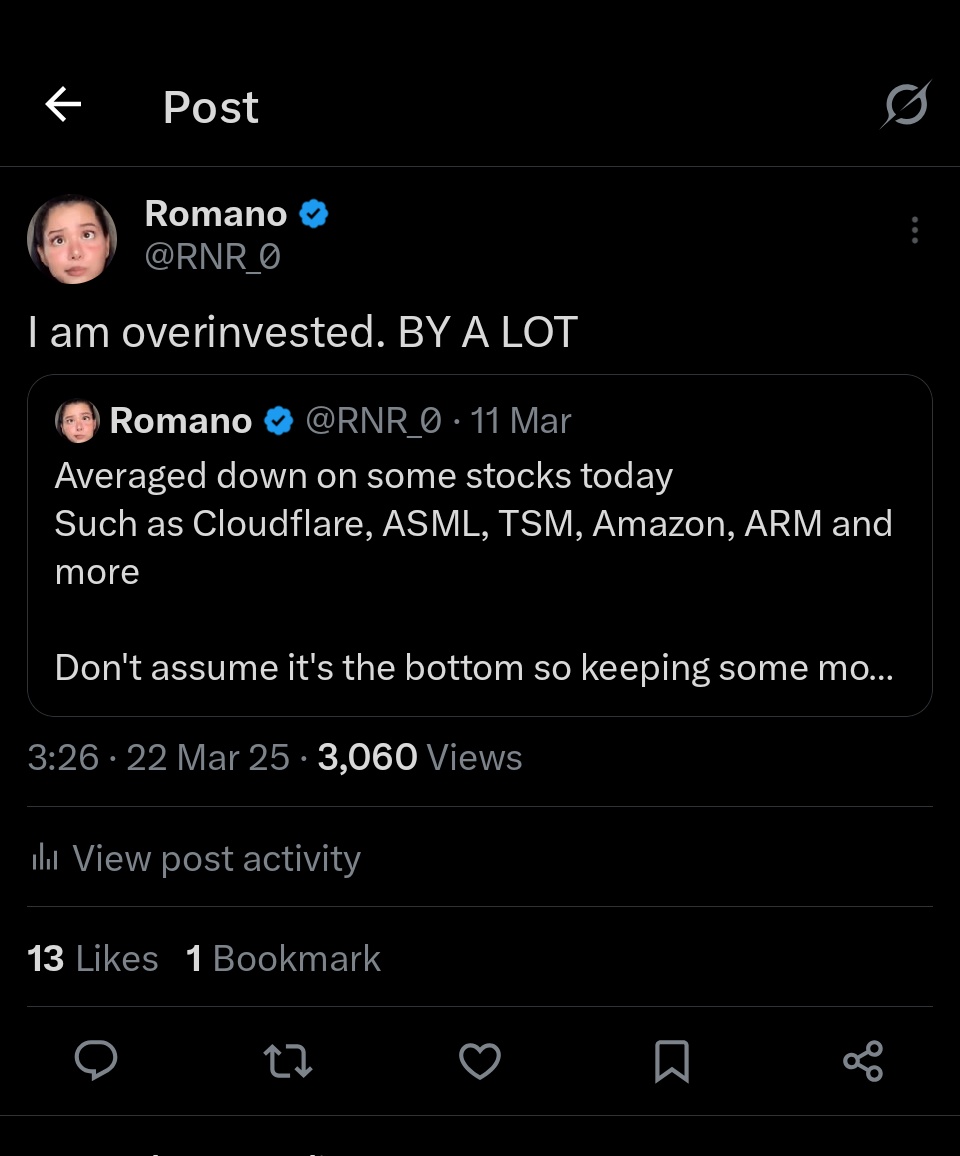 The bounce of today showed I am actually UNDERINVESTED