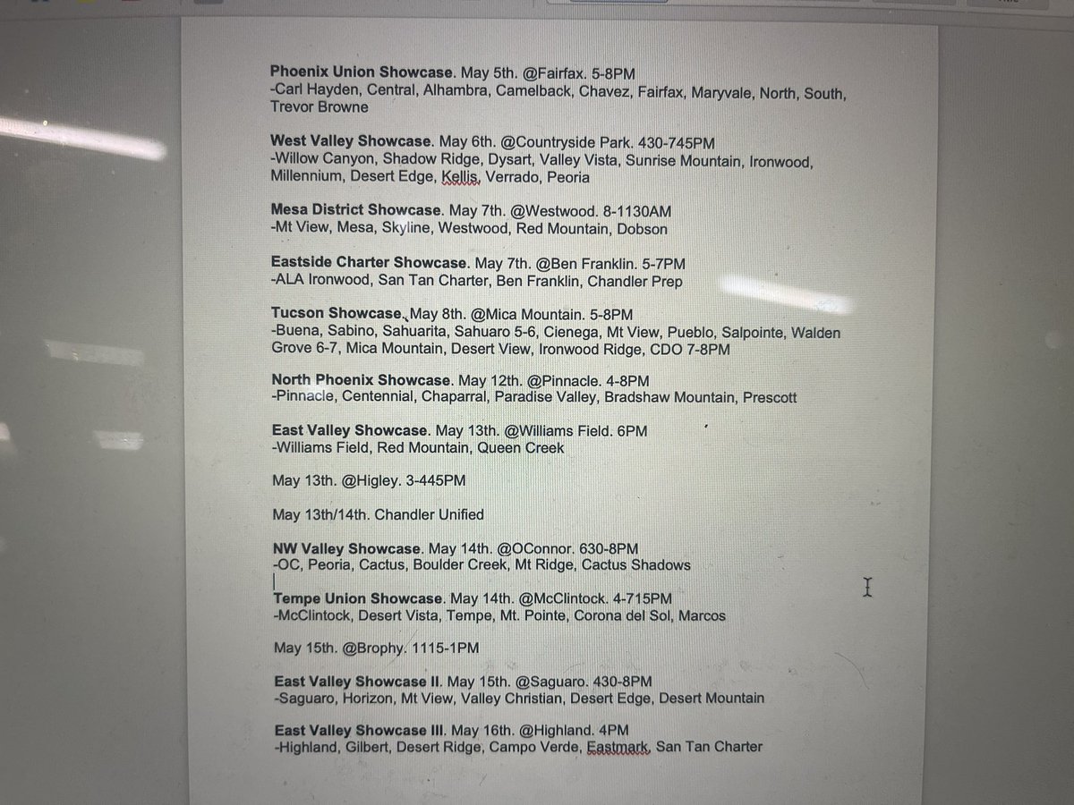 College coaches planning their Spring Eval period, here are the showcase dates in Az. Fancy graphic coming soon.