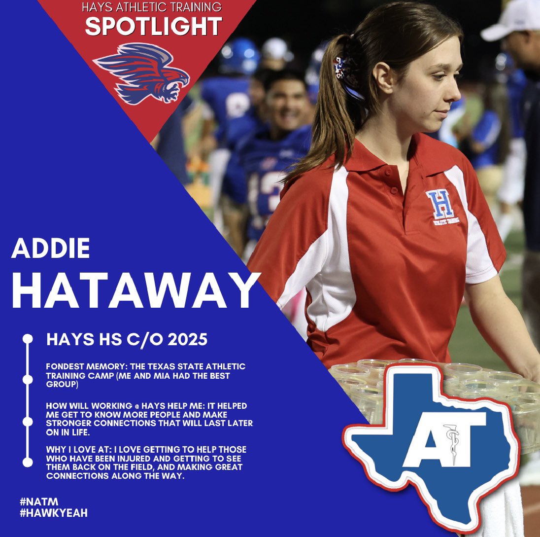 HHS_AthTraining's tweet image. Last week of NATM time to spotlight our birthday girl Addie Hataway! Addie has been with us for forever and her sister was here before her so it’s a family affair! Addie plans to continue A.T. after graduation and we hope she doesn’t lose any washers to the water units! #hawkyeah