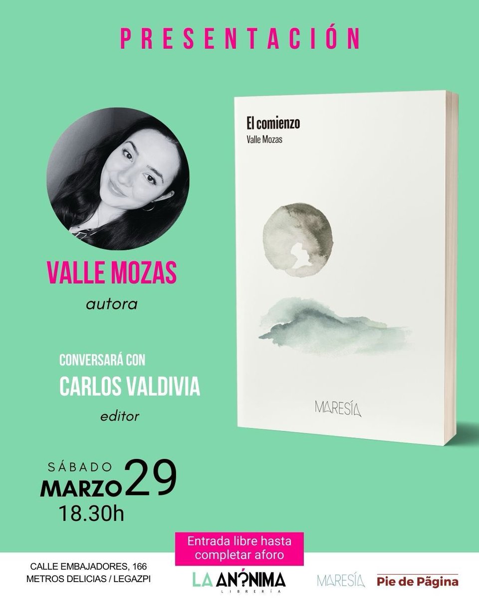 Gente en busca de la #poesía en Madrid, el sábado tenéis una cita imprescindible: ¡Valle Mozas (<a href="/vallenklan_/">Valle Mozas</a>) por fin en la capital!

¡Nos vemos!