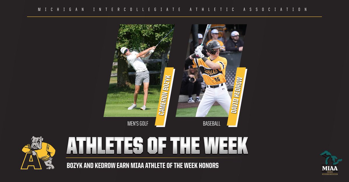 Bozyk of the <a href="/ACBulldogGolf/">Adrian College Golf</a> team and Kedrow of the <a href="/AdrianBaseball/">Adrian College Baseball</a> team earn MIAA Athlete of the Week honors

📰tinyurl.com/25wxr5uw

#d3baseball #d3golf #GDTBAB