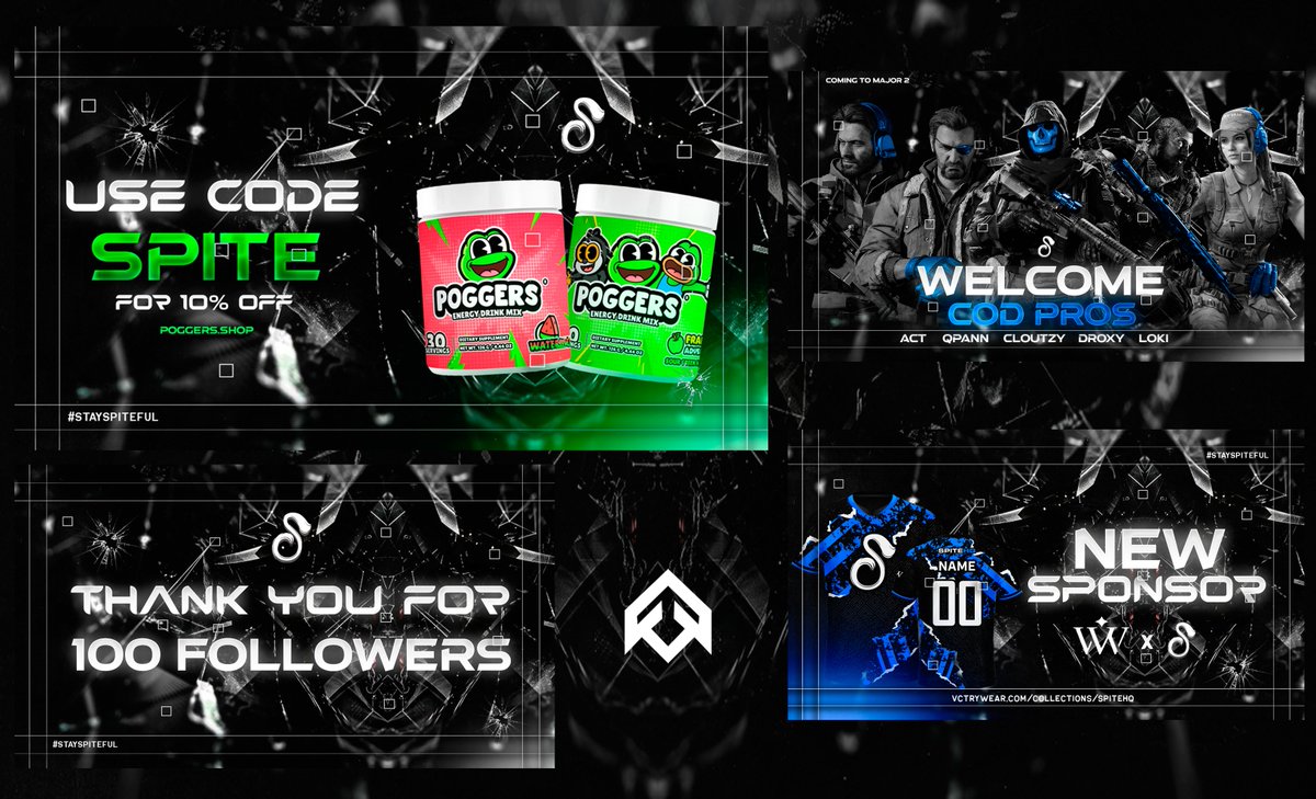 Rebrand for @SpiteHQ 

📍Reasonable prices💸

📍Any question DM📩

Support always appreciated✅

#GFX #Twitch #Designer #Esports