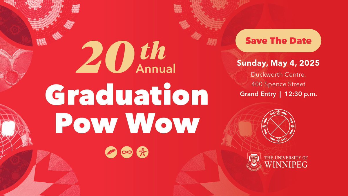 Save the date! #UWinnipeg's 20th annual Graduation Pow Wow takes place Sunday, May 4.

We invite all dancers, singers, and spectators to join us to celebrate our Indigenous graduates. There is no cost to attend, and all are welcome.

LEARN MORE ➡️ buff.ly/wO9ifcy