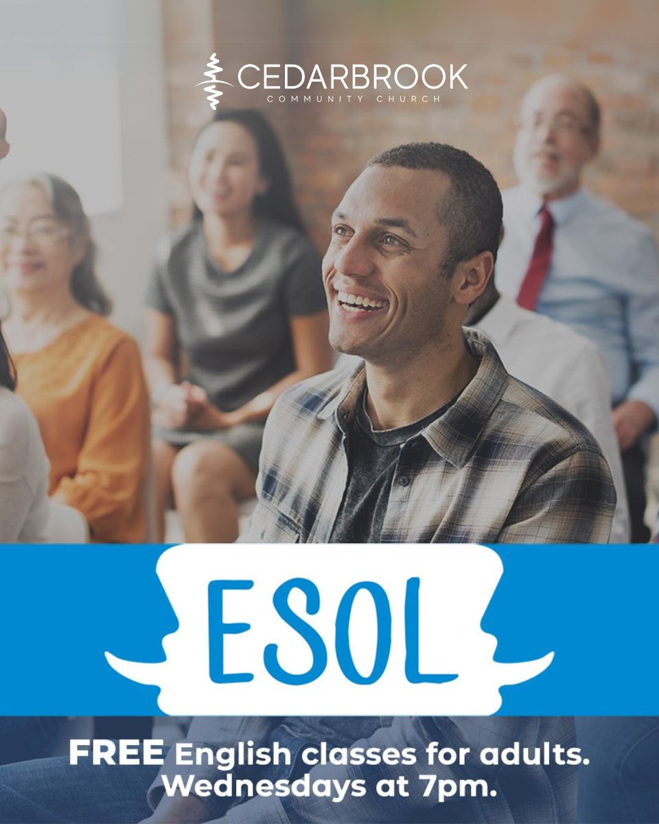 cedarbrookcburg's tweet image. Want to improve your English? We offer FREE English classes for adults at beginner, intermediate, and advanced levels! 

For more information, contact ESOL@cedarbrook.org

#ESOL #EnglishForAll #ConversationPractice #LearnEnglishTogether