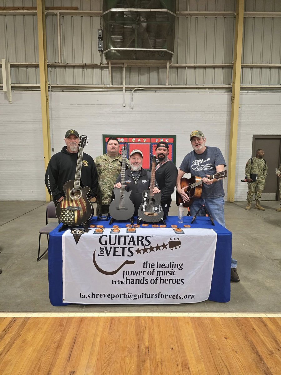 guitarsforvets's tweet photo. Big thanks to our Guitars for Vets – Shreveport chapter for getting out in the community and sharing the power of music with our Veterans at the Fort Humbug Veterans Resource Fair! 🎸 Your dedication makes a difference. 🇺🇸 #GuitarsForVets https://t.co/zQKFQGimou