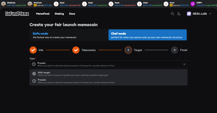 Presales are now live on GoFundMeme!

Presale in Chef Mode allows creators to raise an uncapped amount of SOL within a set period of time. After that, the pool automatically migrates!

Check it out👇