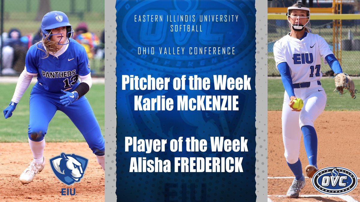 Eastern Illinois Athletics (@eiu_panthers) on Twitter photo The <a href="/EIU_Softball/">Eastern Illinois Softball</a> team swept the <a href="/OVCSports/">Ohio Valley Conference</a> Weekly Awards this week
Alisha Frederick named Player of the Week
.438 avg with 2 HR, 6 RBI, 2 SB, 4 runs
Karlie McKenzie named Pitcher of the Week
2-0 with 2.15 ERA, 13 Ks and 1 Save
Release๐ฅ๐โฌ๏ธ
eiupanthers.com/news/2025/3/24โฆ The <a href="/EIU_Softball/">Eastern Illinois Softball</a> team swept the <a href="/OVCSports/">Ohio Valley Conference</a> Weekly Awards this week
Alisha Frederick named Player of the Week
.438 avg with 2 HR, 6 RBI, 2 SB, 4 runs
Karlie McKenzie named Pitcher of the Week
2-0 with 2.15 ERA, 13 Ks and 1 Save
Release๐ฅ๐โฌ๏ธ
eiupanthers.com/news/2025/3/24โฆ