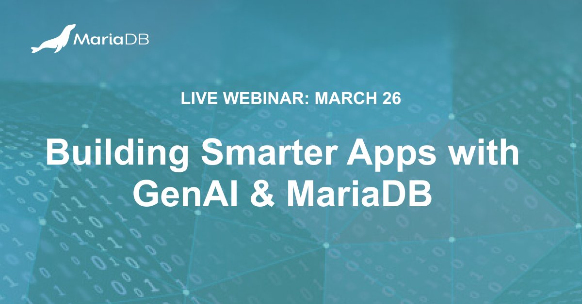 mariadb's tweet image. What do #MariaDB, LLMs, and #VectorSearch have in common? 

We’re glad you asked! #Developers, you’ll need all three to build powerful #GenAI applications. 📲

Join us on March 26. ⬇️
bit.ly/3R4tCMx