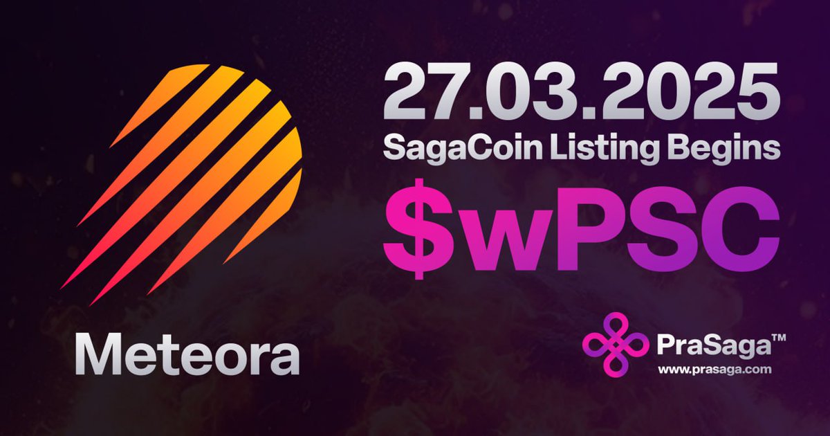 It begins.

The $wPSC Launch Pool goes live on <a href="/MeteoraAG/">Meteora</a> DEX this Thursday, March 27.

This is your first step into the SagaChain economy.

Backed by functioning tech. Designed to scale. Built for real-world use.

This is the start of a smarter blockchain economy.