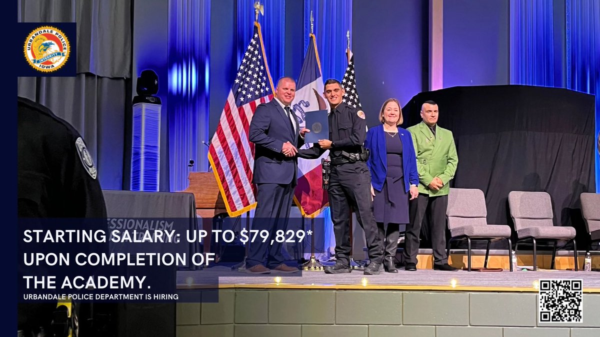 The Urbandale Police Department is Hiring for the position of Police Officer! 

What We Offer:
• Starting Pay: $79,829
• Uniform Allowance: $1,000 annually 
• Sign-On Bonus: $7,500
• Every Other Weekend Off
• Load Bearing Vests 

Click here to apply:
governmentjobs.com/careers/urband…