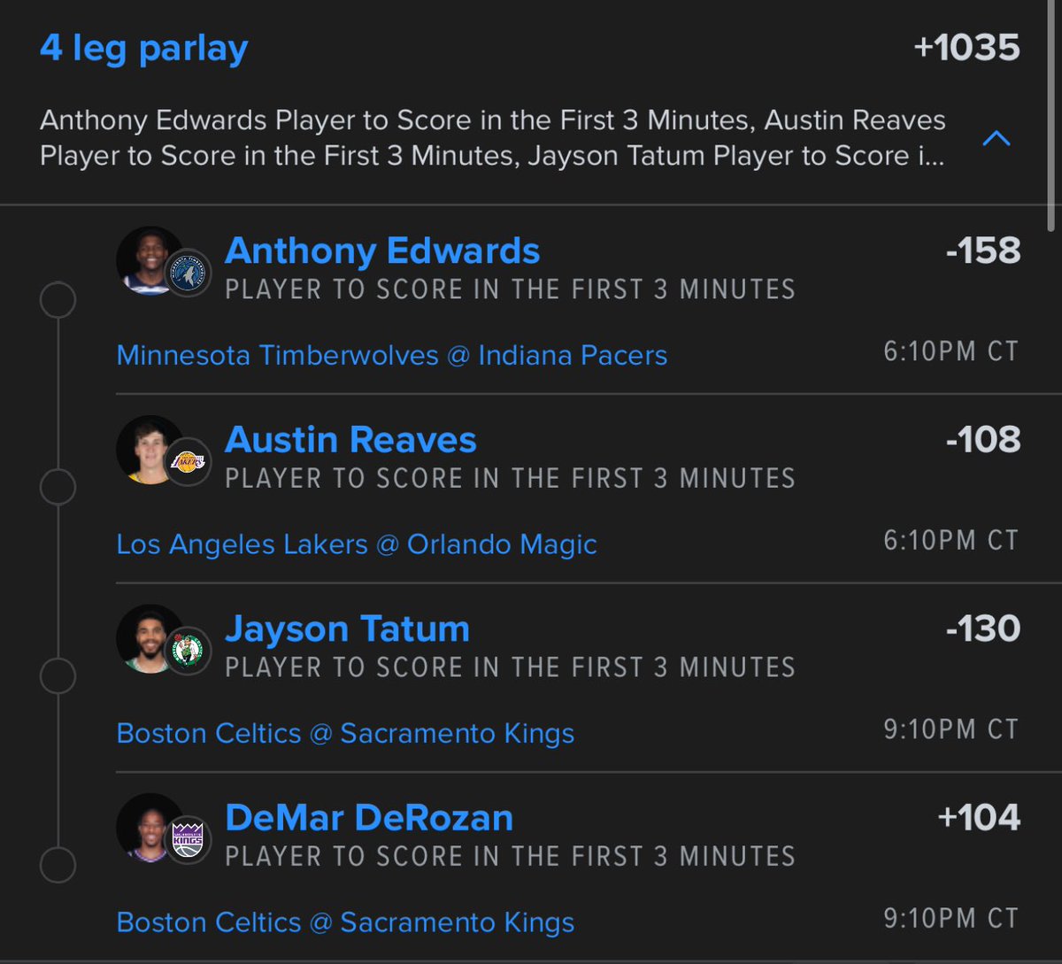 PrimeParlaysss's tweet photo. 🚨 Player To Score In The First 3 Minutes 🚨
$25 to a lucky follower once this cashes 🎉
Like this post for a chance to win! ✅ #NBA #First3 #SportsBetting #GamblingX https://t.co/0CQnj1dpvz