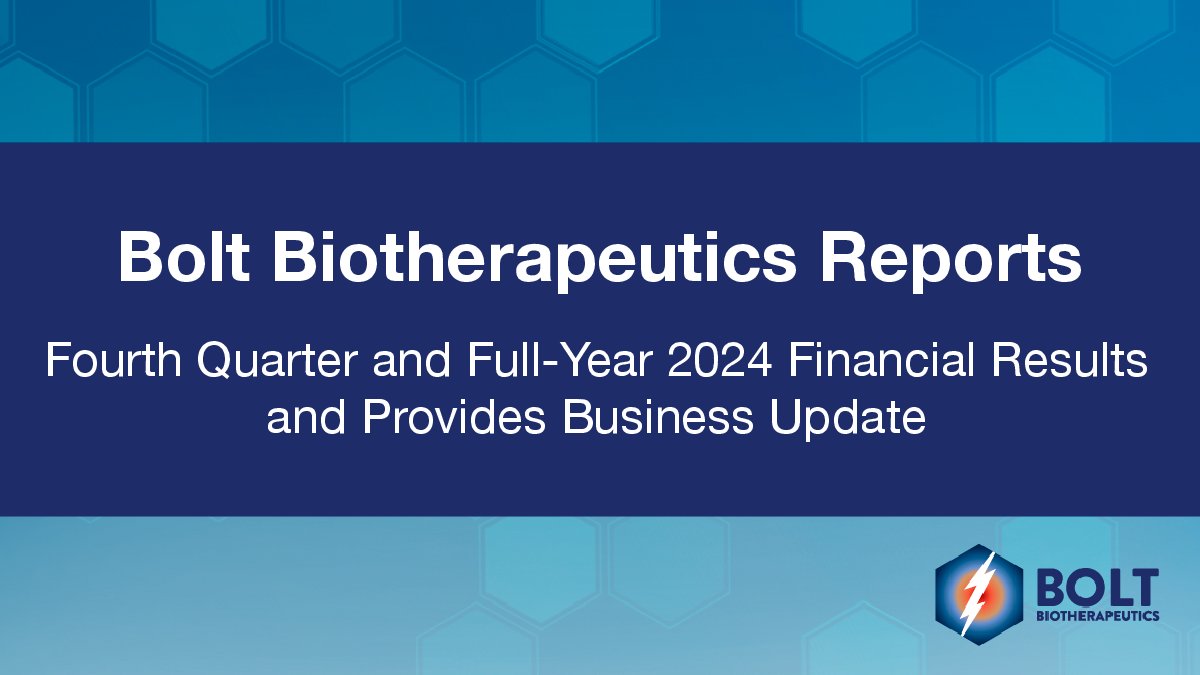 BoltBio's tweet photo. Today #BoltBio reported financial results for the fourth quarter &amp; full year 2024 and provided corporate updates. Learn more: https://t.co/4GaD6qkBCI https://t.co/hxOB0vFLyt