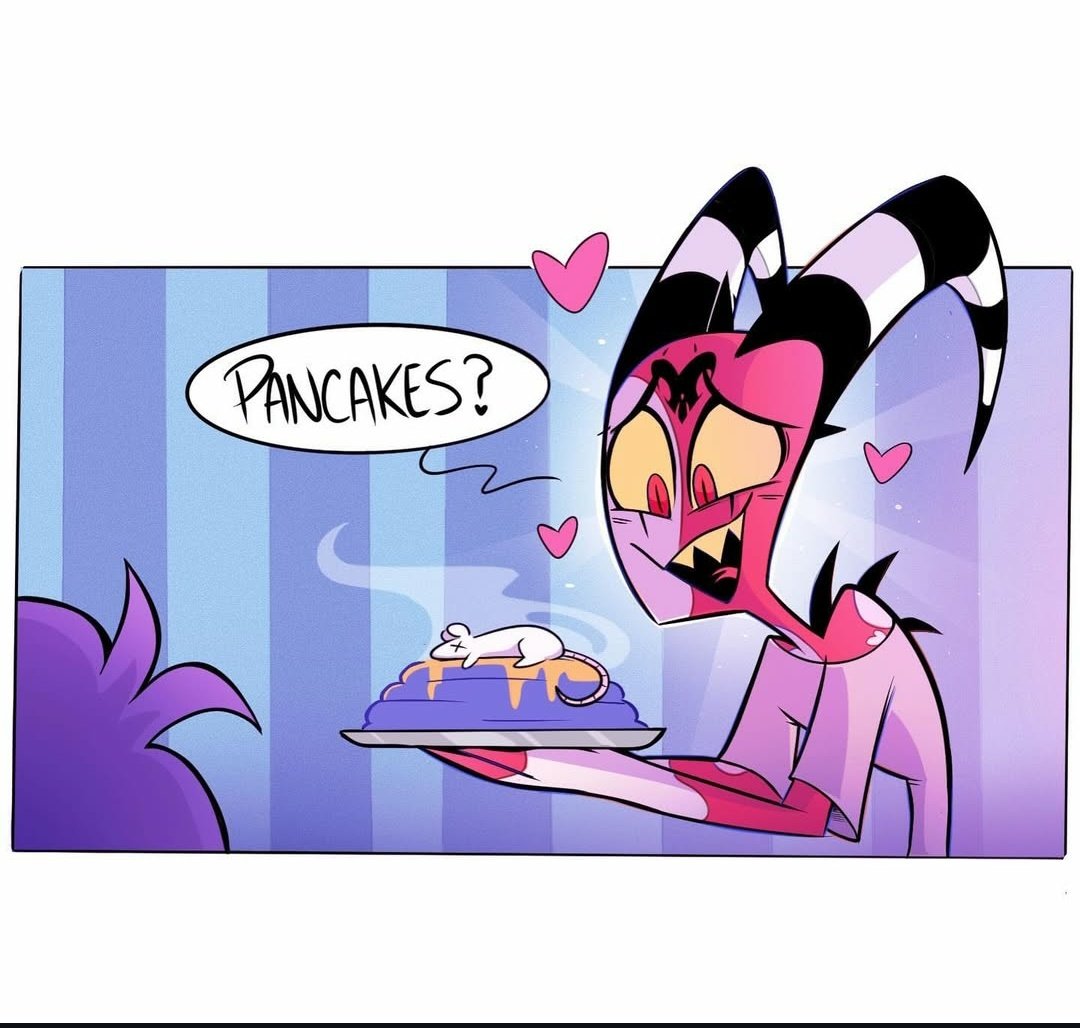 BaarbiiFresco's tweet image. Romance is dead. Just like that mouse on the pancakes. 💔🐭☠️
•
•
#helluvaboss 
#helluvabossart 
#HelluvaBossFanart 
#HazbinHotel 
#itsnotmyart
#Stolas 
#blitzo