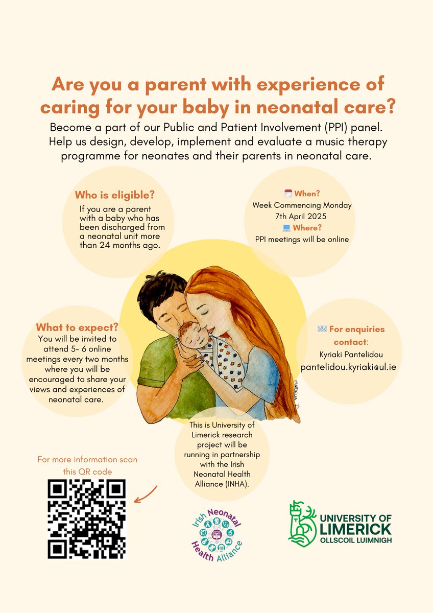 Have you had a #PretermBaby &amp; can you help us co-design a Music Therapy Programme for families &amp; infants? Our #PPI Panel needs your valuable insight #BetterResearch #FamilyLedServices