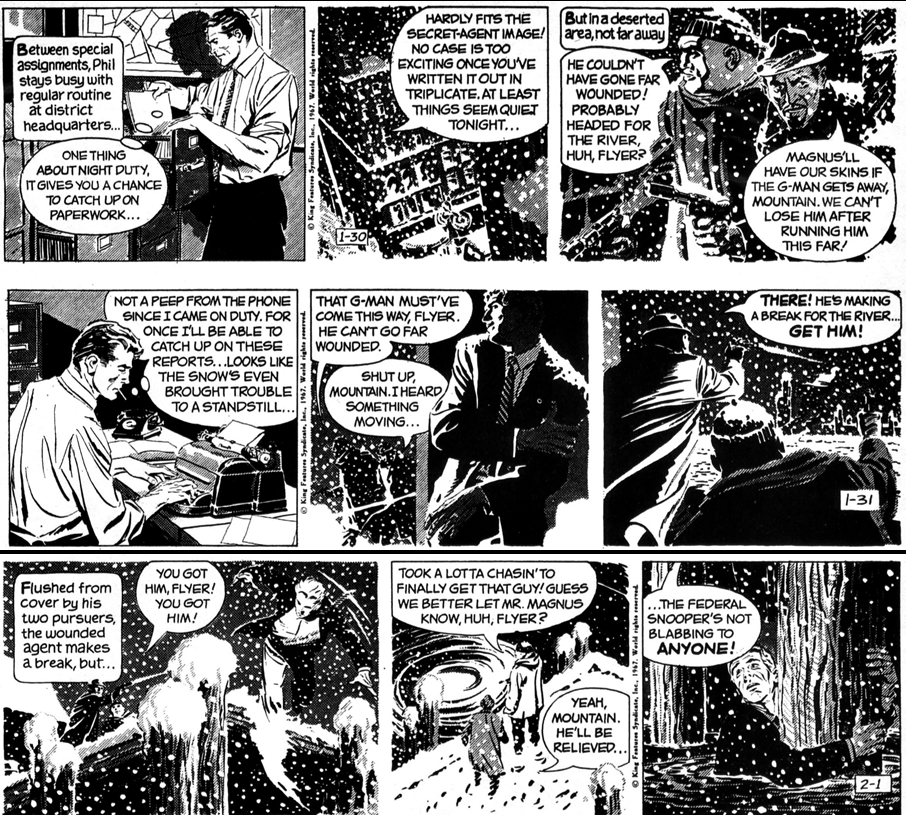 KevinWolffart's tweet photo. #AlWilliamson Secret Agent Corrigan 1967 - Secret Agent X-9, started by Dashiell Hammett and #AlexRaymond in the 1930s gets a rename and a modern take by Al and writer Archie Goodwin. Coming up next, "Operation: Marina Vladcheck" which ran from 1/30 through 4/8, 1967 https://t.co/yBPnZ1JVoo
