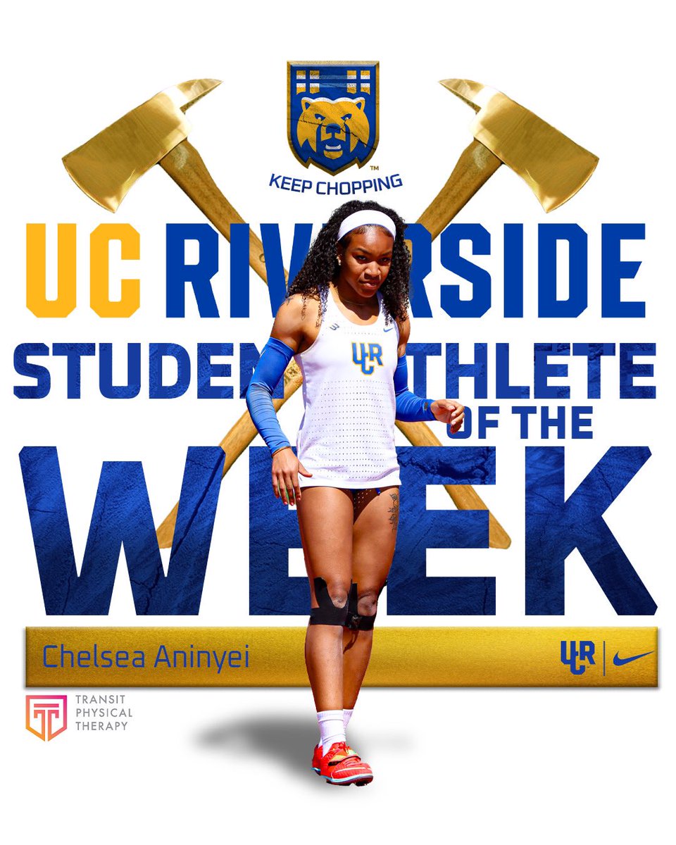 This week's UCR Student-Athlete of the Week presented by Transit Physical Therapy is Chelsea Aninyei!

🔹 Set three top ten marks and won two events at the UCR Spring Classic
🔹 Leads the Big West and ranks eighth in Division I in the triple jump

#GoHighlanders