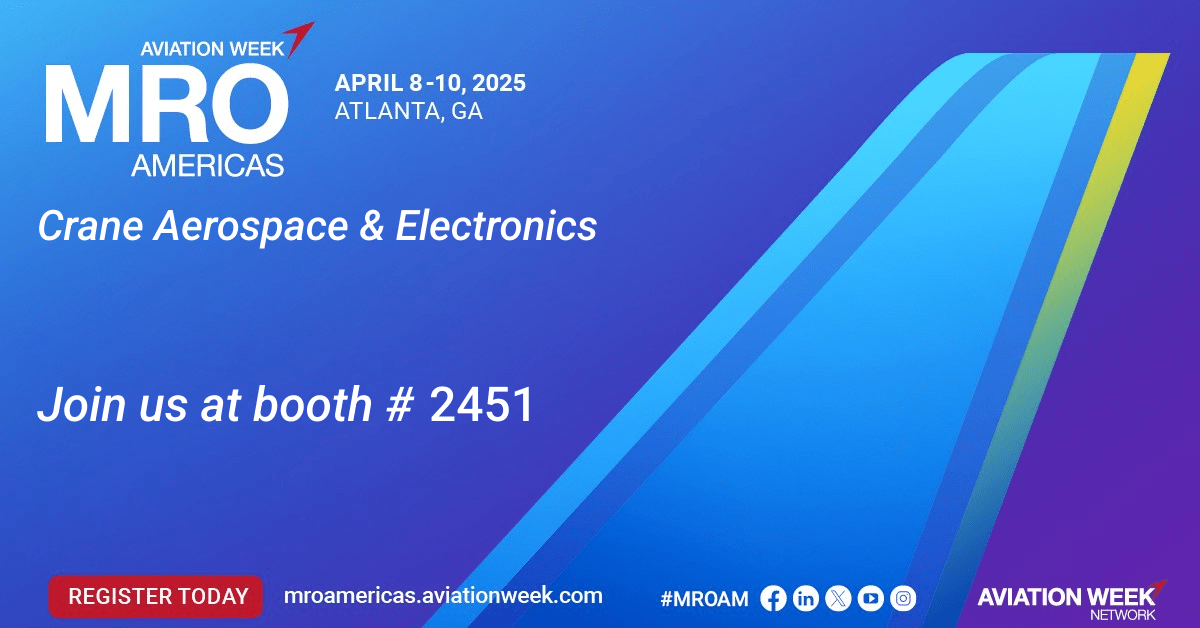 ✈️ We're gearing up for MRO Americas (April 8-10). Make sure to put a Crane Aerospace &amp; Electronics booth (2471) visit on your to-do list. 

We're looking forward to meeting with new and existing customers and showcasing our wide-range of industry-leading aftermarket solutions.