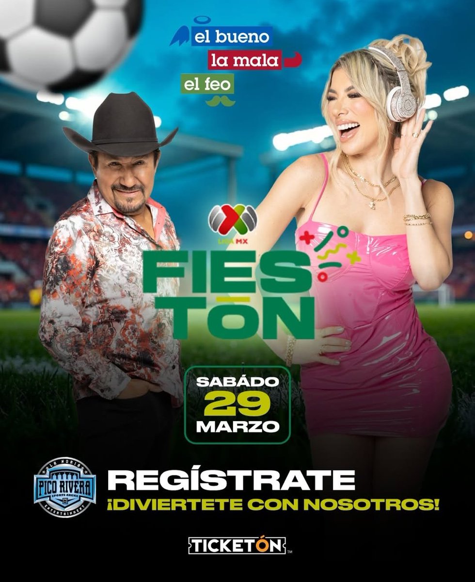 ¡El Fiestón Futbolero está de vuelta! ⚽🎉 Este 29 de marzo te veo en el Pico Rivera Sport Arena con <a href="/andreselfeo/">el feo andres</a> y yo Pao Sasso La Mala. ❤️

¡Entrada GRATIS! Solo regístrate en fiestonligamx.com 📲 Te espero a las 5:00 pm. 🥰