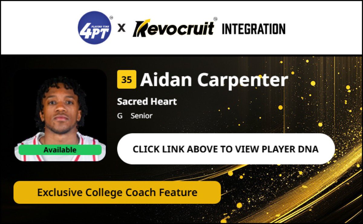 TP4PT's tweet photo. CBB Transfer Portal Spotlight

Aidan Carpenter
6'4" 205
Guard
Sacred Heart 

2024-25 Stats (8 Games):
📊 8.9 PPG, 1.9 RPG, 2.4 APG, 42.0 FG%

Coach Exclusive Revocruit Player DNA:
🔗 https://t.co/V7CINTTXPN

#TP4PT #TransferPortal https://t.co/QDKLqym5qP