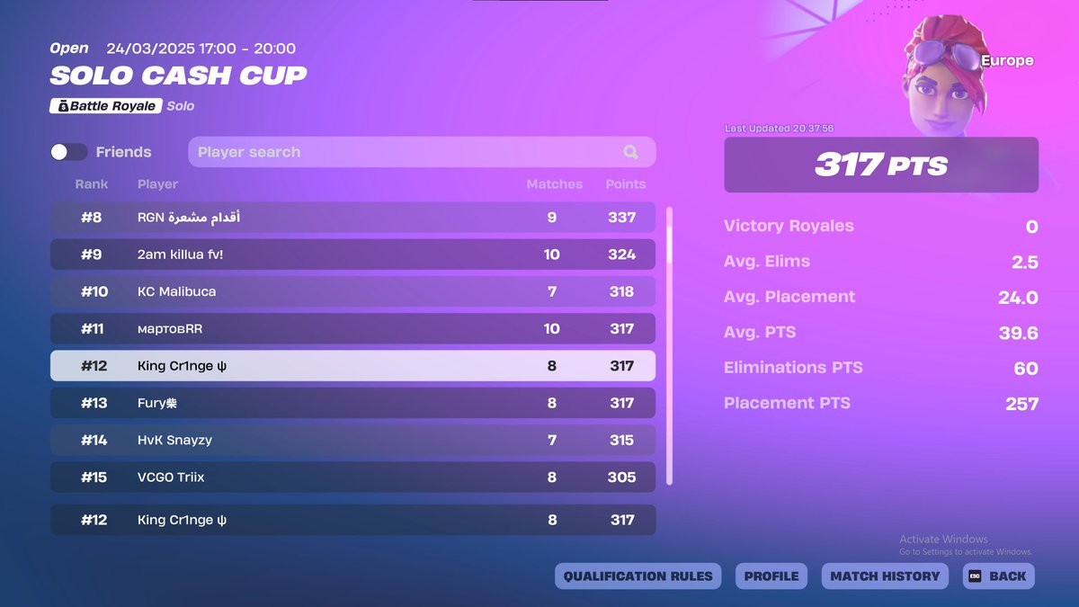 5th solo cash cup finals ($1280)