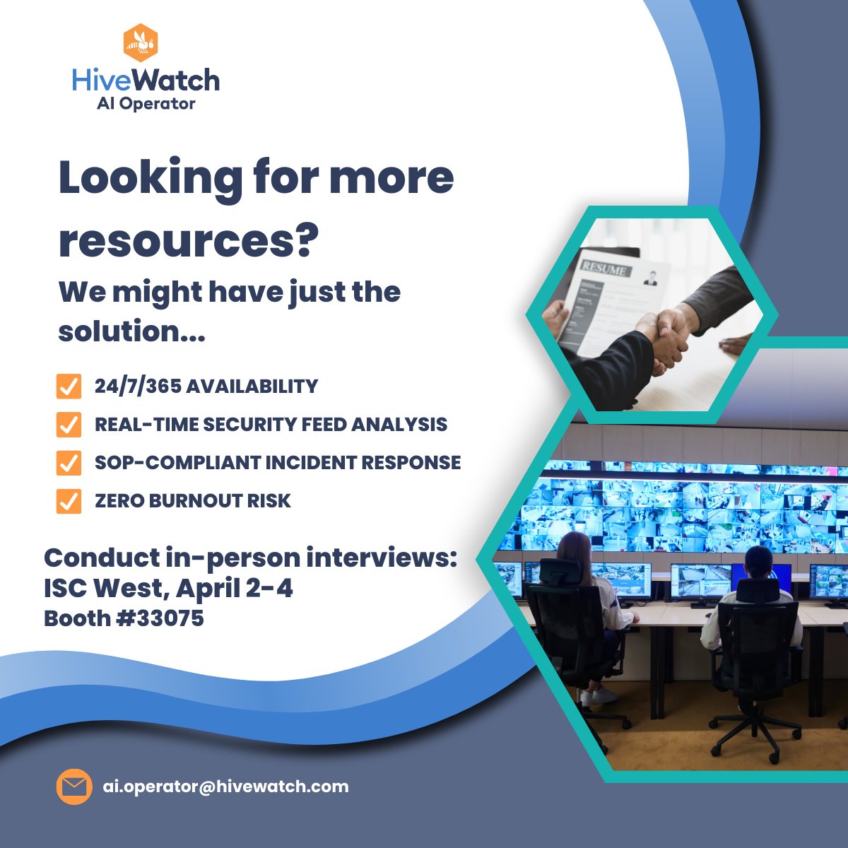 HiveWatch's tweet image. 📣 WANTED: Security teams drowning in video feeds and false alarms 🚨 

We have someone that can help. Click here to request an in-person interview: hubs.ly/Q03c-HPC0  

#SecurityIndustry #AIOperator #HiveWatch