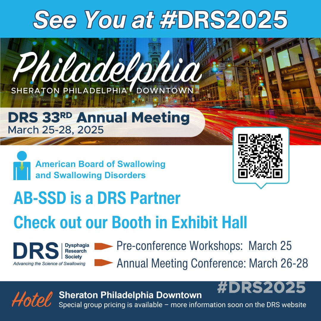 See you tomorrow #DRS2025
I will be helping at the #IDDSI booth and the #ABSSD booth too.
#dysphagiaresearchsociety 
#dysphagia