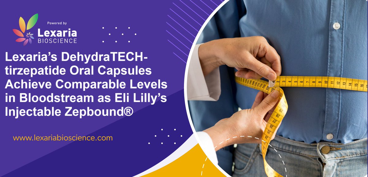 Lexaria’s DehydraTECH-tirzepatide Oral Capsules Achieve Comparable Levels in Bloodstream as Eli Lilly’s Injectable Zepbound®

lexariabioscience.com/2025/03/18/lex…

$LEXX #Biotech #DrugDelivery #markets #stocks #stockmarket #investing #stockmarketnews #trading #glp1 #loseweight #diabetes
