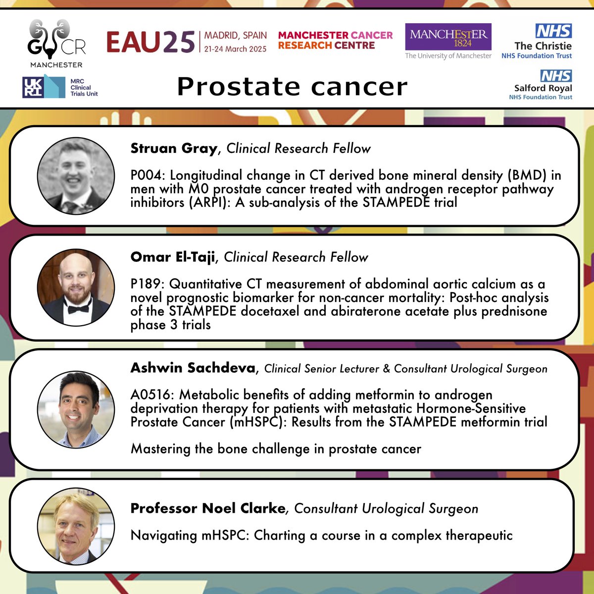 GUresearch_MCR's tweet image. What a weekend for our research group at #EAU25 in Madrid! 🇪🇸 Grateful for the opportunity to share our work across prostate and penile cancers — and proud of the recognition it received!

A quick roundup of our team’s highlights 👇