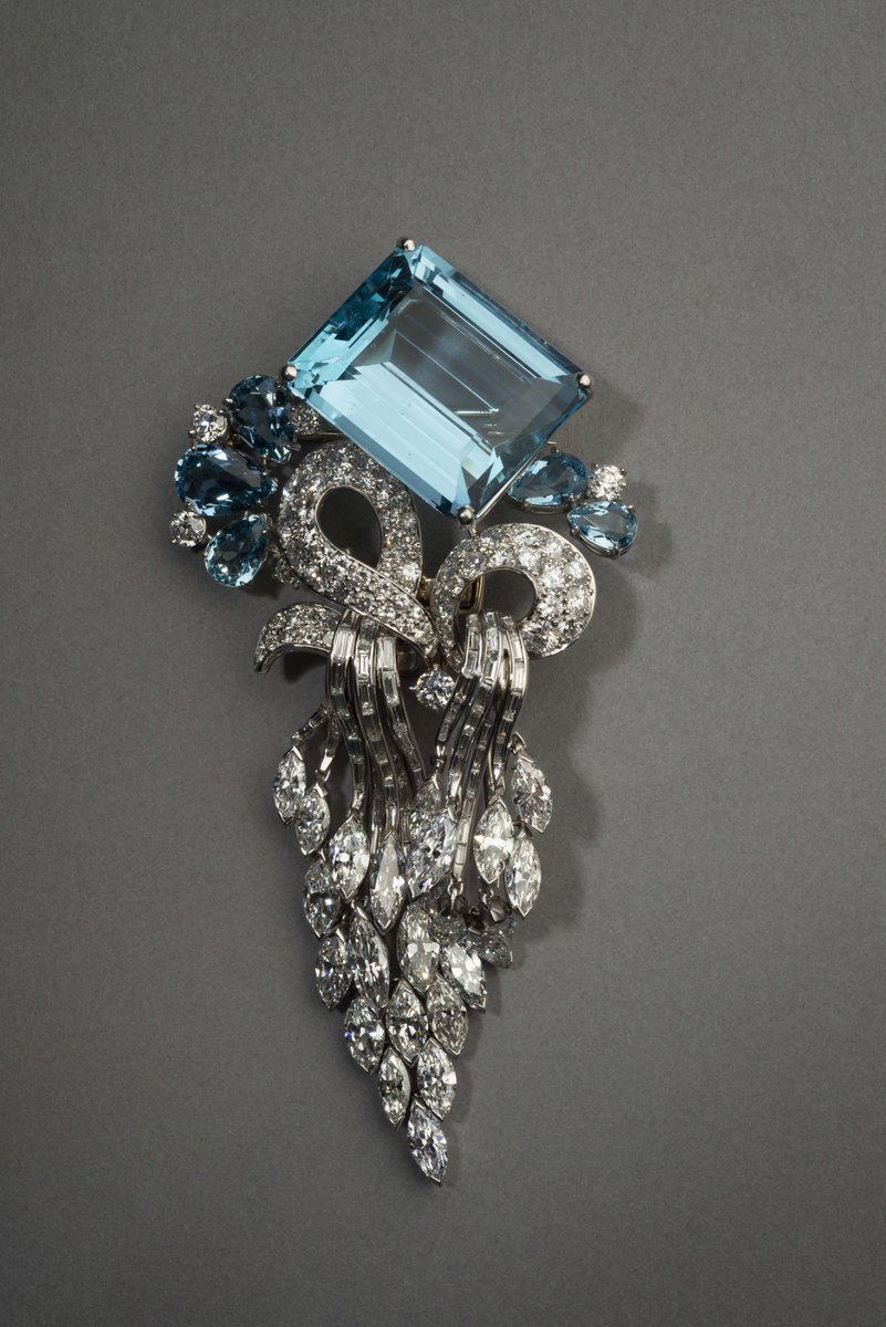 #DidYouKnow aquamarine is the birthstone for March? This jewelry clip (17.81), created by Cartier in 1950, features six aquamarines set with diamonds. The clip is made with a wire mount which allows it to be attached to another piece of jewelry.

📷: Alex Braun / John Dean