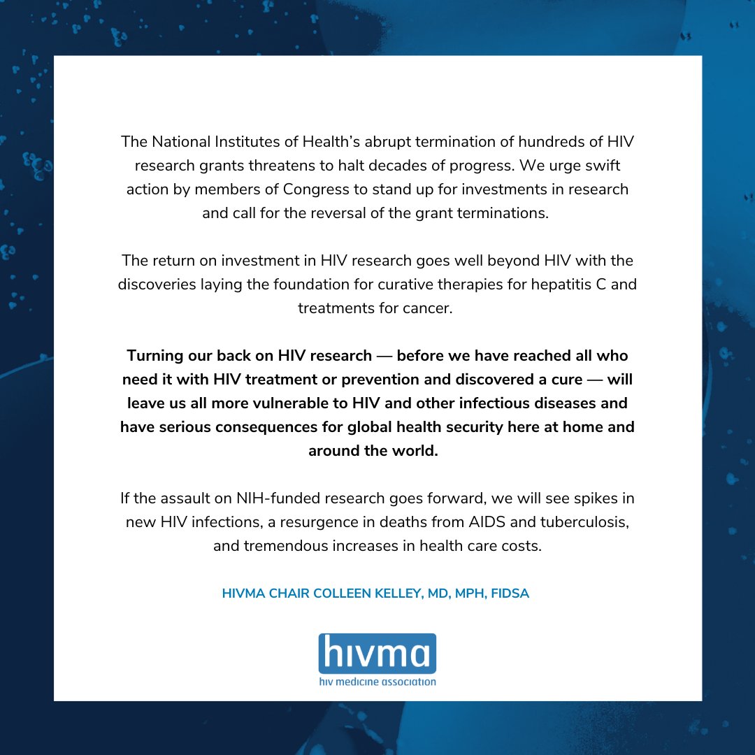 The National Institutes of Health’s abrupt termination of hundreds of HIV research grants threatens to halt decades of progress. We urge swift action by members of Congress to stand up for investments in research and call for the reversal of the grant terminations. Our statement: