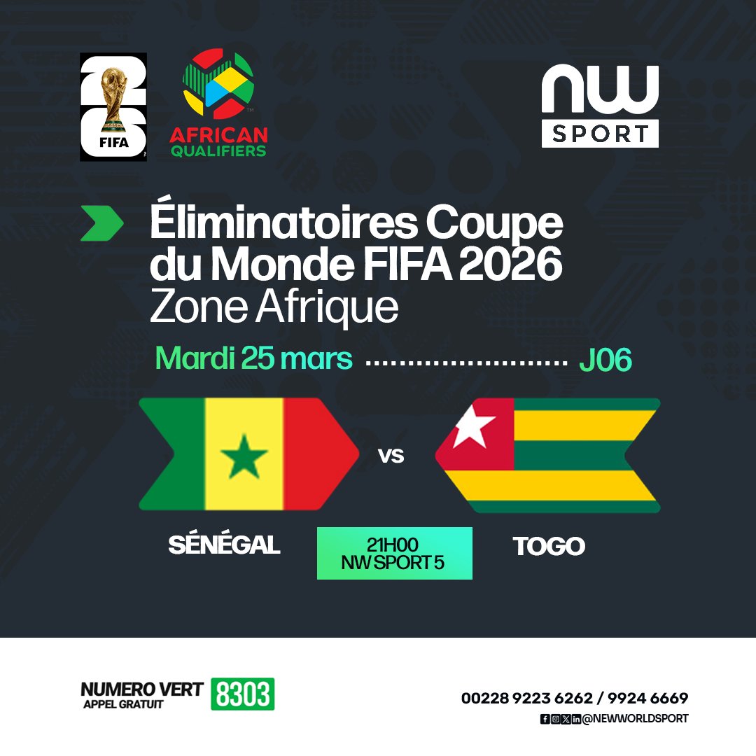 #FWC26
Accrochés à domicile par la Mauritanie (2-2) lors de la 5e journée, les Éperviers sont en mission commando face aux Lions de la Teranga pour le compte de la 6e journée. Les hommes de Daré Nibombé vont-ils frapper un grand coup ?

#newworldtv #sport #newworldsport