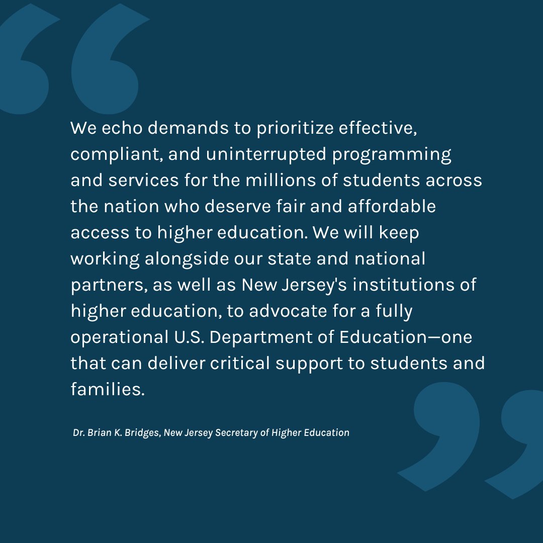 NJ Office of the Secretary of Higher Education (@njhighered) on Twitter photo "Our commitment to ensuring equal opportunities for all students in New Jersey remains unwavering. We refuse to accept anything less."
Read the Secretary's statement on President Trump’s Executive Order to dismantle the U.S. Department of Education at nj.gov/highereducatio… "Our commitment to ensuring equal opportunities for all students in New Jersey remains unwavering. We refuse to accept anything less."
Read the Secretary's statement on President Trump’s Executive Order to dismantle the U.S. Department of Education at nj.gov/highereducatio…