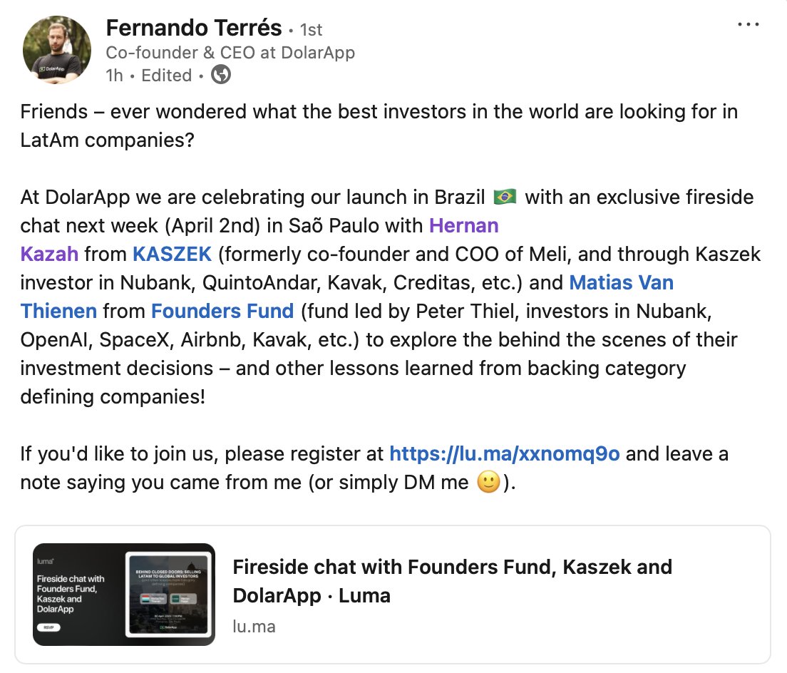 For those interested in joining the DApp São Paulo launch event ....please register at lu.ma/xxnomq9o ....and leave a note saying you came from me! :P