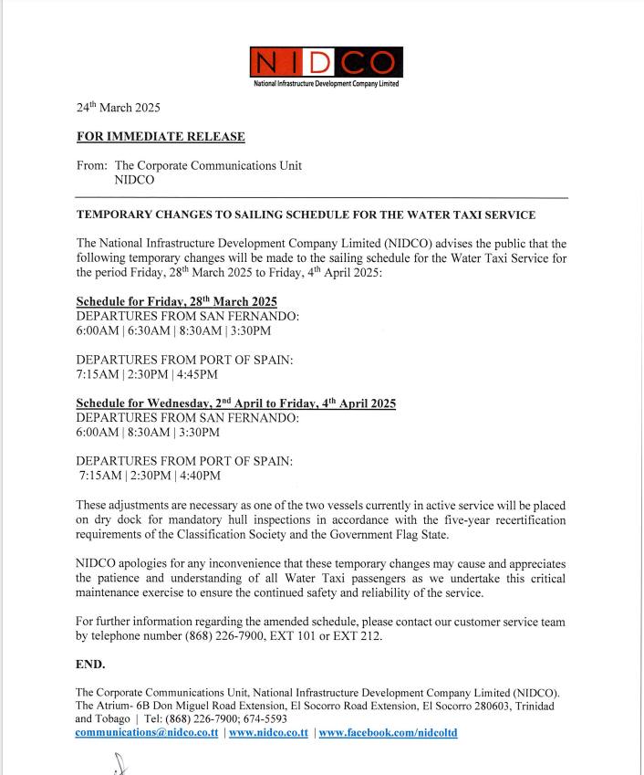 Temporary Changes to Sailing Schedule for the Water Taxi Service📌🚢⛴

Period:📅 Friday 28th March 2025 to Friday 4th April 2025