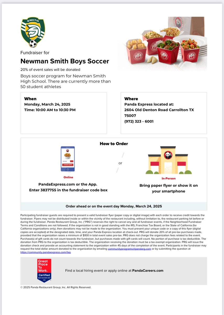 Great dinner choice tonight. Come out support your Smith Boys Soccer team