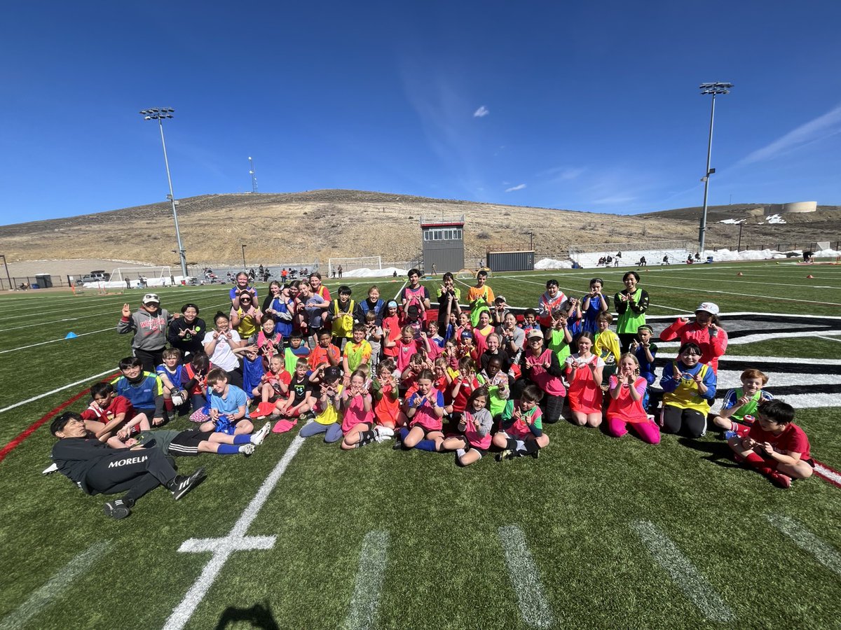ess_western's tweet photo. ESS and Athletics at Western Colorado University successfully hosted the youth soccer clinic with Japanese Bridge Women's soccer team. There are over 60 participants, and they all enjoyed learning soccer from the Japanese women's soccer players!! ⚽⚽ What a memorable day!! https://t.co/CCEfgfy3uy