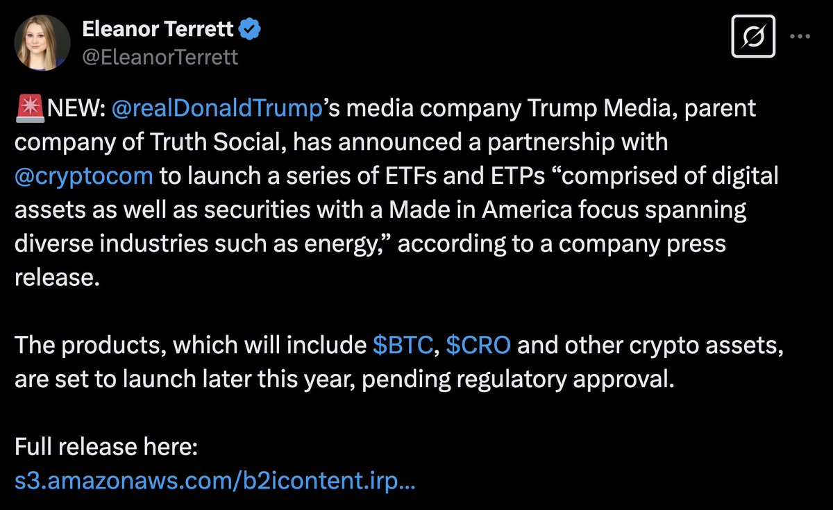realOscarRamos1's tweet photo. BREAKING🚨 $CRO ETF is HAPPENING!!!

TRUMP 🤝 #Cryptocom Partnership!!

I'm ALL IN on $CRO before $1! https://t.co/QA4XT1tV5H