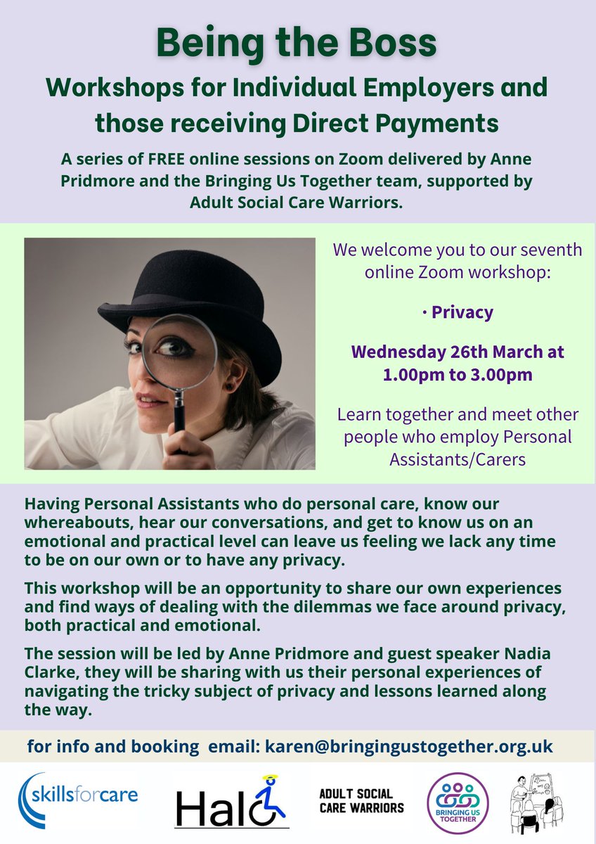 Bringing Us Together (@bustogether) on Twitter photo Still time to book on our Privacy <a href="/skillsforcare/">Skills for Care</a> workshop. Offering Direct Payment employers a safe place to hear from others, know that they are not on their own, look in depth at issues that aren't usually spoken about and to try and find strategies and solutions. Still time to book on our Privacy <a href="/skillsforcare/">Skills for Care</a> workshop. Offering Direct Payment employers a safe place to hear from others, know that they are not on their own, look in depth at issues that aren't usually spoken about and to try and find strategies and solutions.