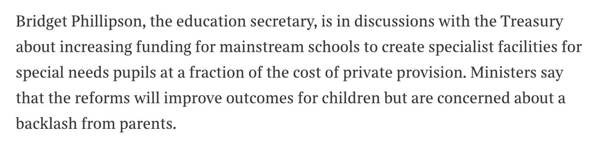 TALK TO PARENTS TO AVOID A BACKLASH. Your <a href="/educationgovuk/">Department for Education</a>  comms are terrible, you are creating a backlash.  And while we're here, can we agree some children, like my daugher, will ALWAYS need specialist provision. <a href="/bphillipsonMP/">Bridget Phillipson</a> <a href="/thetimes/">The Times and The Sunday Times</a> <a href="/oliver_wright/">Oliver Wright</a> #SEND
