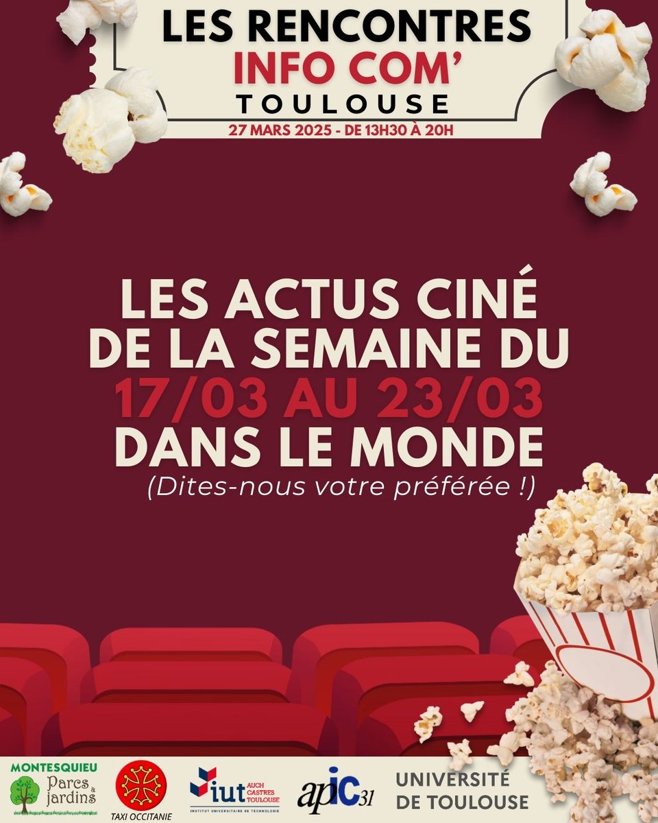 RICTlse's tweet photo. MARDI ACTU’ p.1
🔔 Comme chaque semaine, plongez dans les actualités du monde du cinéma !

Actu 1 : https://t.co/tftrtkL9Cq
Actu 2 : https://t.co/rqCvd5tP5I
#Cinéma #RencontresInfoCom #CinémaToulouse #UniversitéPaulSabatier #CinémaEtCommunication  #RencontresCiné #toulouse #tls https://t.co/plpyvXYPC2