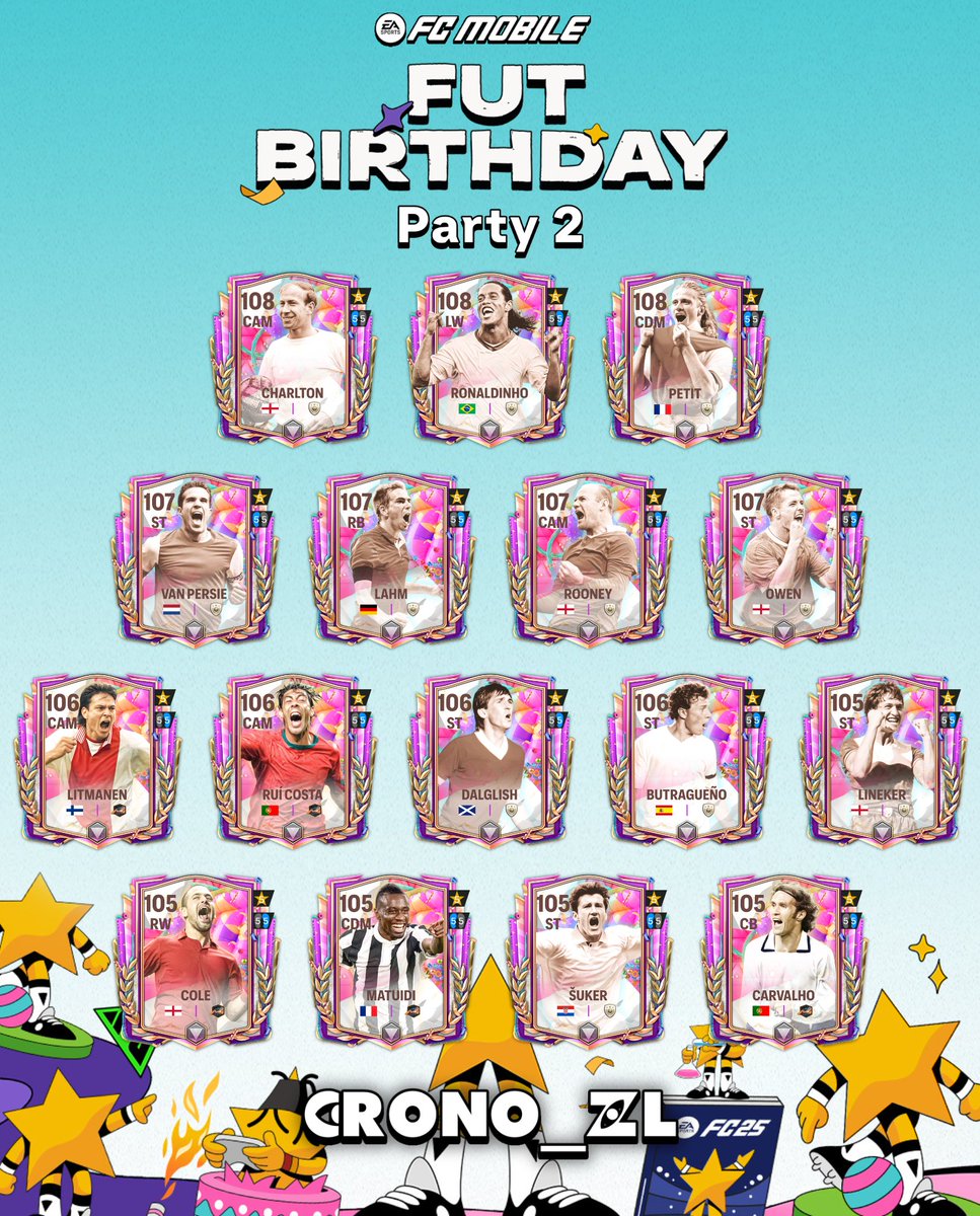Crono_zl's tweet photo. FUT BIRTHDAY CONCEPT FC 25🎂🎉

Celebrate the birthday of Últimate Team and Fc Mobile with these great legends with 5/5 weak foot and 5 skill movements cards.🥳

Which of these cards would you like to have in your team?🤔 https://t.co/TPlTtSrWjD