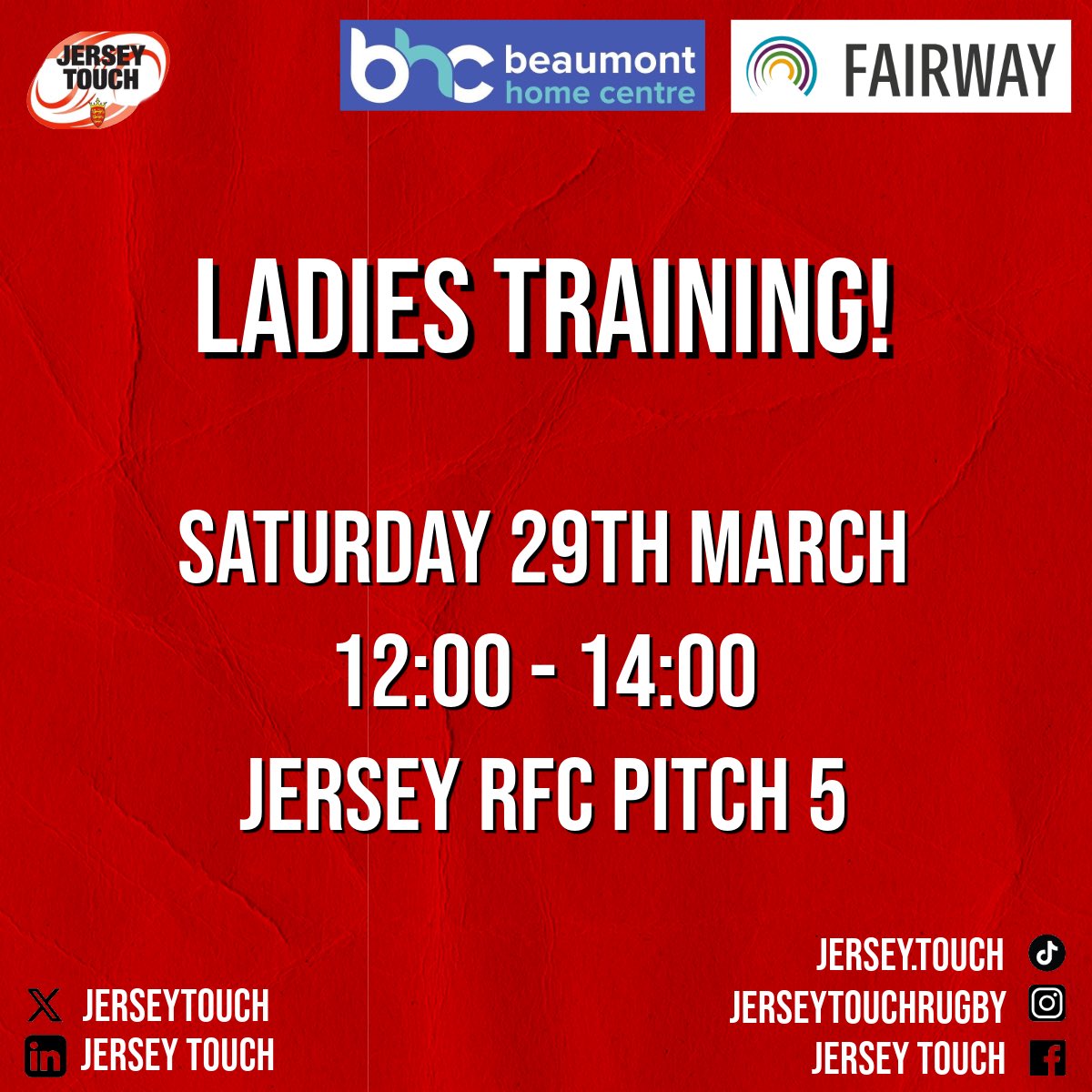 That’s right, we have a LADIES ONLY training session this Saturday! 👩

Meet us on Pitch 5 at @jerseyrugbyclub at 11:45 for a 12pm start! 🏉🏉

No experience necessary, just bring some water and trainers (preferably boots if you have them!), and come for a run around!