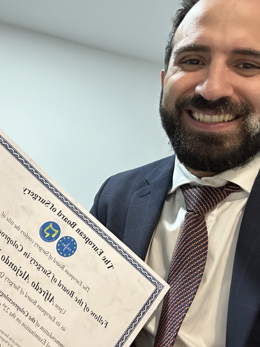 Alfredo Vivas López (@alfredovivas27) on Twitter photo Gracias a todas las personas que han permitido cumplir este objetivo. Y gracias a <a href="/escp_tweets/">European Society of Coloproctology</a> <a href="/YouESCP/">Young ESCP</a>. Un paso más, y a seguir trabajando. Desde ahora Fellow of the European
Board of Surgery (Coloproctology), y enhorabuena a todos los compañeros que también lo consiguieron Gracias a todas las personas que han permitido cumplir este objetivo. Y gracias a <a href="/escp_tweets/">European Society of Coloproctology</a> <a href="/YouESCP/">Young ESCP</a>. Un paso más, y a seguir trabajando. Desde ahora Fellow of the European
Board of Surgery (Coloproctology), y enhorabuena a todos los compañeros que también lo consiguieron