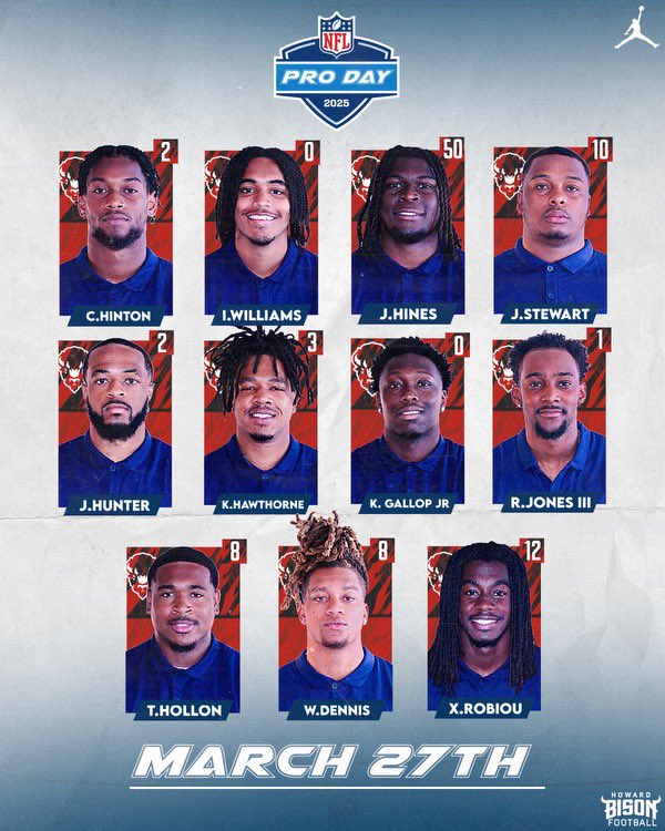 Pro Day Up Next!

Come see our guys show up and show out‼️

#ProDay #nfldraft #STMDT #CompetitiveExcellence #HUBisonFootball