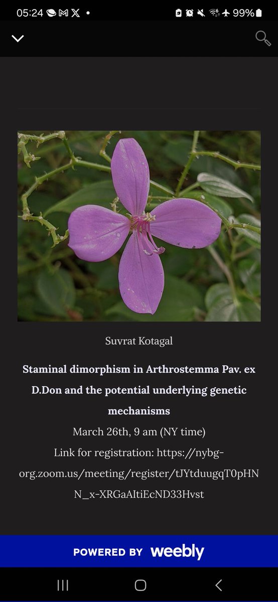 Agnes Dellinger (@the_kunsze) on Twitter photo Come join our next virtual #Melastomataceae seminar led by Suvrat Kotagal on #heteranthery in Arthrostemma on Wedenesday, March 26th at 10am NY - register here: nybg-org.zoom.us/meeting/regist…
<a href="/pedoconnective/">Fabián A. Michelangeli</a> <a href="/viniduartina/">Vini Brito</a> Come join our next virtual #Melastomataceae seminar led by Suvrat Kotagal on #heteranthery in Arthrostemma on Wedenesday, March 26th at 10am NY - register here: nybg-org.zoom.us/meeting/regist…
<a href="/pedoconnective/">Fabián A. Michelangeli</a> <a href="/viniduartina/">Vini Brito</a>